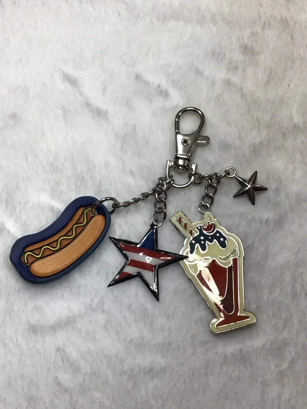 Patriotic Hot Dog & Milkshake Keychain Charm - Blue/Red